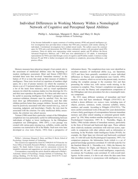 Individual Differences In Working Memory Within A