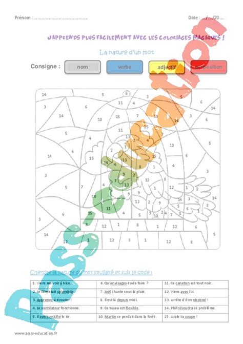 Coloriage Magique Nature Et Fonction CM1 Cycle 3 Pass Education