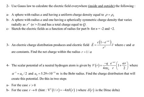 Solved 2 Use Gausss Law To Calculate The Electric Field Everywhere