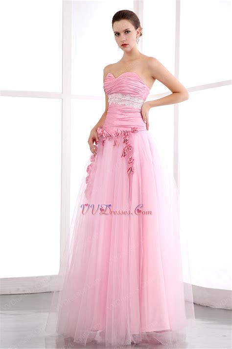 Pretty Sweetheart Pink Net Skirt Prom Dress With Flowers Decorate