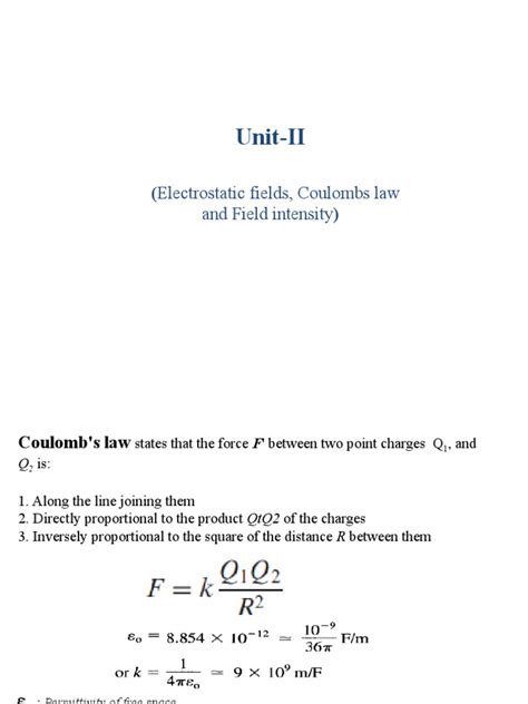 Unit Ii Electrostatic Fields Coulombs Law Pdf Electric Field