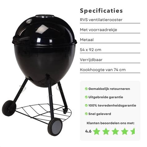 Cheqo Luxe XXL Houtskool BBQ Ø 56 5cm Grill Oppervlak 49cm RVS