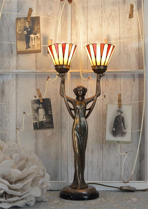 Tischlampe Jugendstil Tiffany Schirme Leuchte Frauenskulptur Lampe