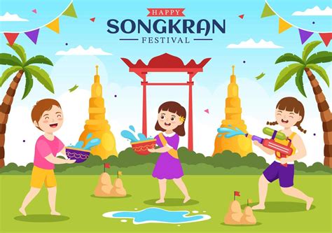 Feliz Songkran Festival Dia Ilustra O Crian As Jogando Gua Arma