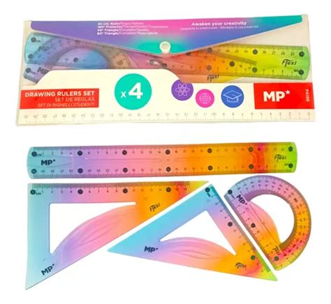 Set Reglas Flexible Geometria Arcoiris Dibujo Escolares Cuotas Sin