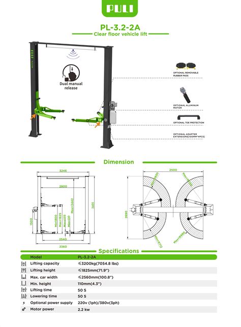 Puli Manual Release Car Lifts Two Post Lift Elevator For Car Hydraulic