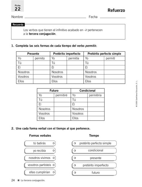 Refuerzo y ampliación lenguaje 4º Tiempos del verbo Apuntes de