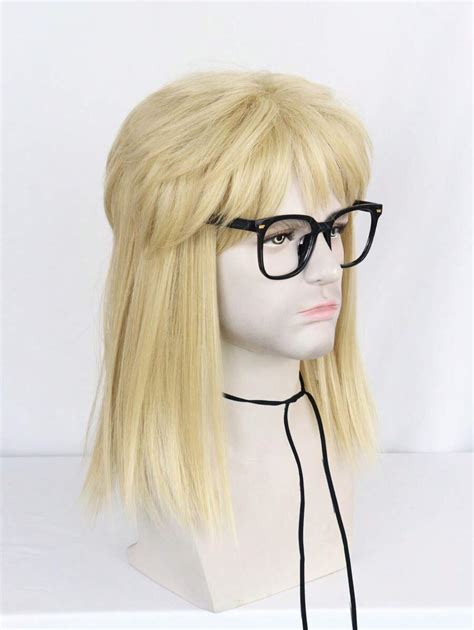 16 Inch Shaggy Layered Straight Blonde Wig Black Glasses Costume Set