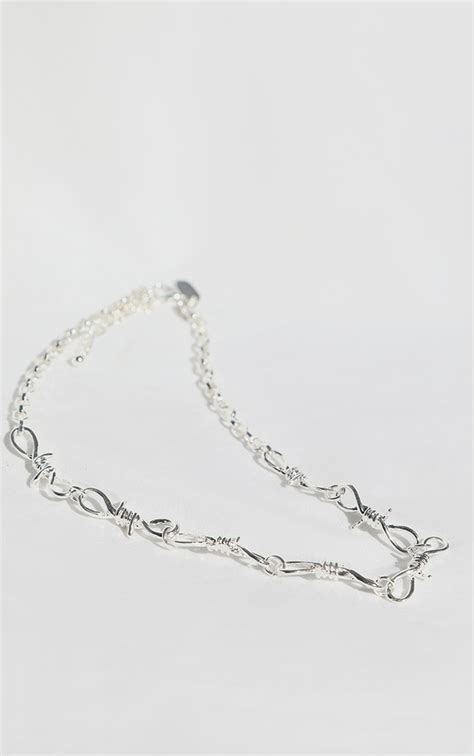 Silver Barbed Wire Necklace Accessories Prettylittlething Aus