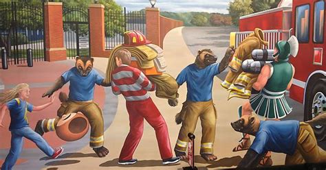 Mural In The New Firehouse Subs In Ann Arbor Shows The Wolverines Taking Care Of Brutus And