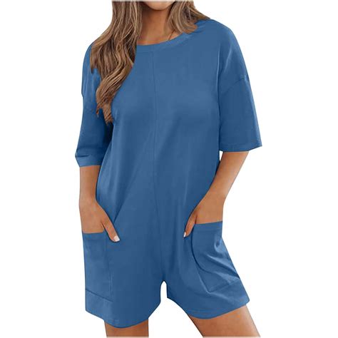 Shorts Rompers for Women Short Sleeve Tee Bib Overall with Pockets One
