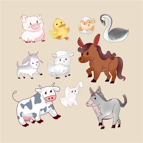 Premium Vector | Hand drawn cute farm animal collection