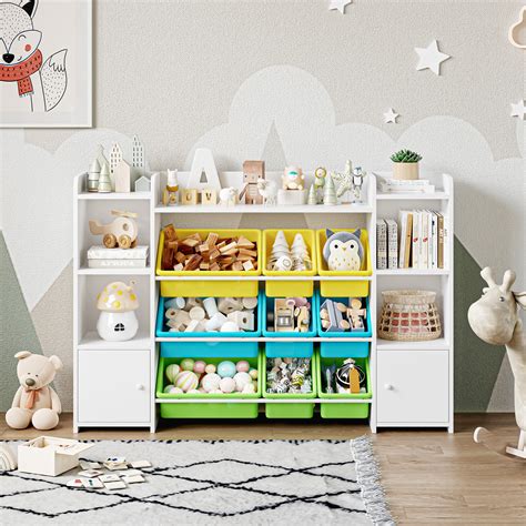 Homfa Kids Bookcase With 9 Bins White Toy Cubby Storage Organizer