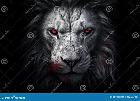 Black and White Lion with Red Eyes. AI Stock Image - Image of online ...