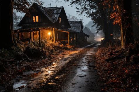 Premium AI Image | Spooky Halloween Night with a Haunted House