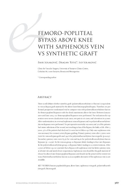 Pdf Femoro Popliteal Bypass Above Knee With Saphenous Vein Vs Synthetic Graft