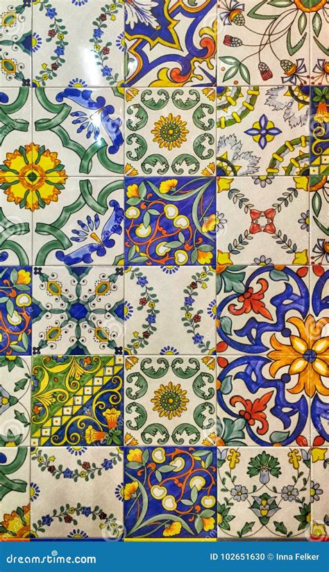 Detail Of The Traditional Decorative Tiles With Majolica Pattern Stock