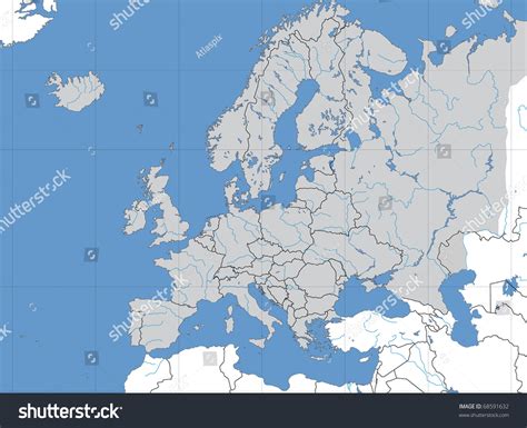 Map Of Europe Showing Lines Of Longitude And Latitude. Stock Photo ...