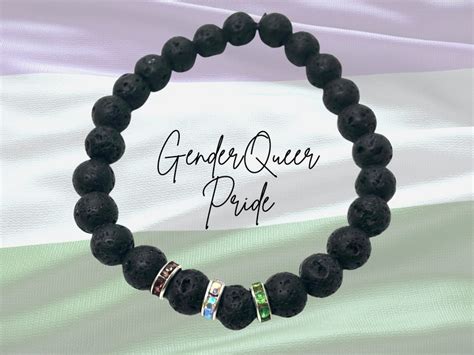 Personalized Genderqueer Flag Bracelet Lava Gemstone Bracelet