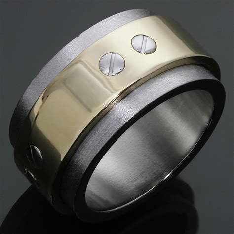 Cartier Santos Yellow Gold Stainless Steel Band Ring For Sale At