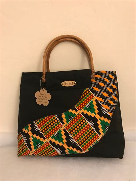 African Kente Handbagblack Purseafrican Handbagtop Handle African Fabric Baghandmade African