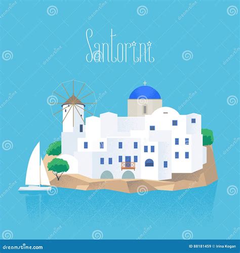 Santorini Island Vector Illustration Stock Vector Illustration Of