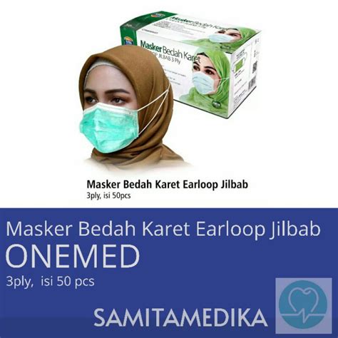 Jual Masker Bedah Karet Earloop Jilbab 3 Ply Isi 50 Onemed Masker