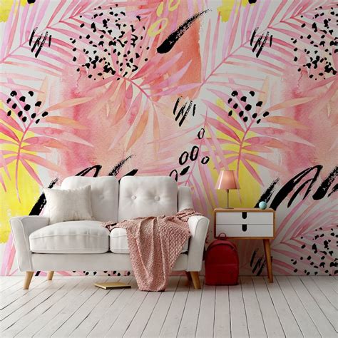 Tropical Wallpaper Pink Etsy