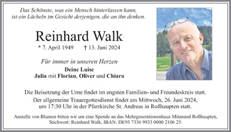 Traueranzeigen Von Reinhard Walk Allg Uer Zeitung