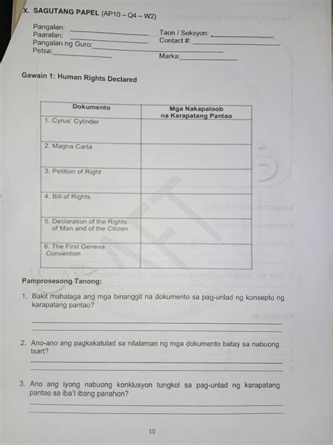 Solved Araling Panlipunan Topic Pagkamamamayan Karapatang Pantao