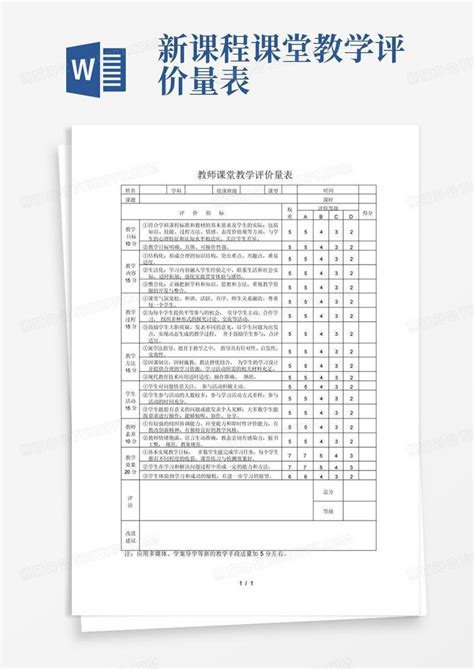 新课程课堂教学评价量表word模板下载编号qvabeajj熊猫办公