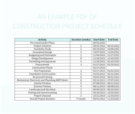 An Example PDF Of Construction Project Schedule Excel Template And