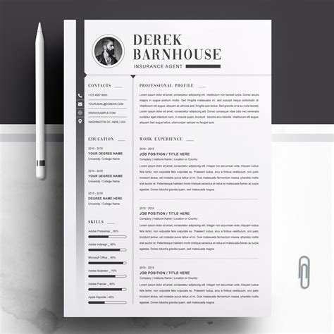 Modern, Clean One Page Resume Template CV Template Cover Letter ...