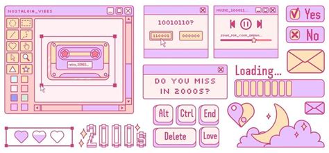 Kawaii Retro PC Elements Sticker Set in Y2K Style