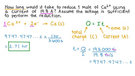 Question Video Calculating The Time Required To Reduce Ca2 Ions Given The Current Nagwa