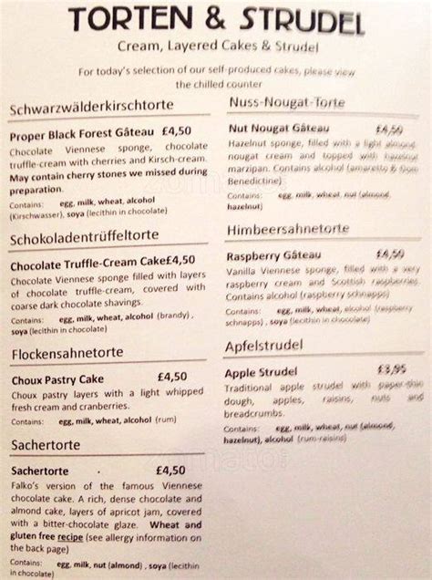 Menu At Falko Konditormeister Cafe Edinburgh