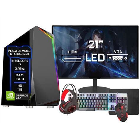 Pc Gamer I7 16GB GTX1650 4GB Monitor Kit Gamer KaBuM