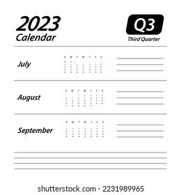 Q3 Third Quarter 2023 Calendar Stock Vector (Royalty Free) 2231989965 | Shutterstock