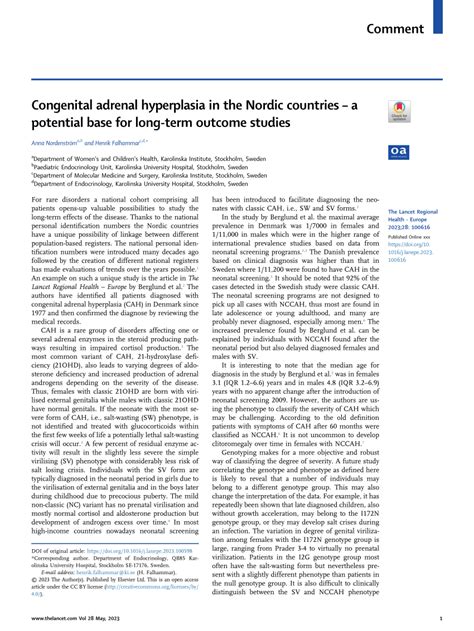 Pdf Congenital Adrenal Hyperplasia In The Nordic Countries A