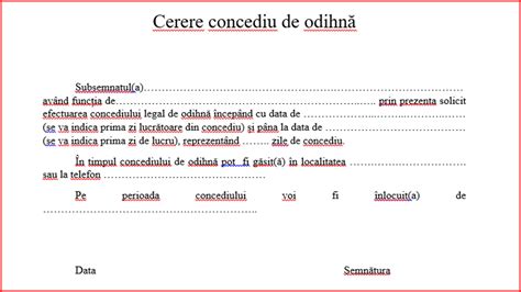 Cerere Concediu Odihna 2024 Model 2024