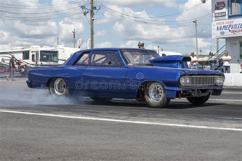 Blue Drag Car On The Track Making A Smoke Show Editorial Photography