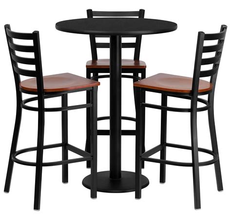 30 Round Black Table Set With Ladder Back Metal Bar Stool From