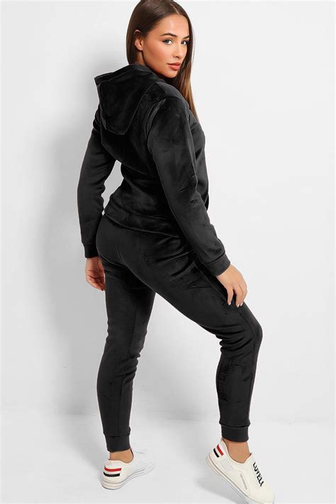 Black Velour Thick Fleece Lined Sequinned J Adore Tracksuit Singleprice