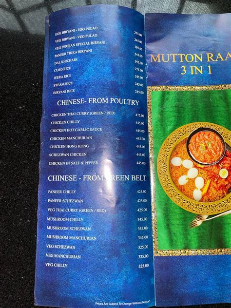 Menu at Persian Darbar, Mumbai, Shop no