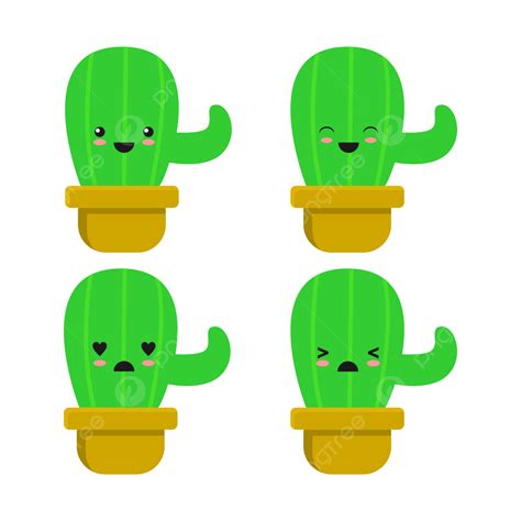 Gambar Kawaii Sticker Set Cactus Dalam Pot Kaktus Alam Menanam Png