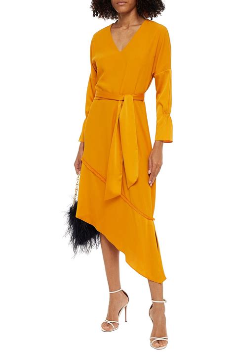 CHARLI Hope Asymmetric Belted Satin Crepe Midi Dress THE OUTNET