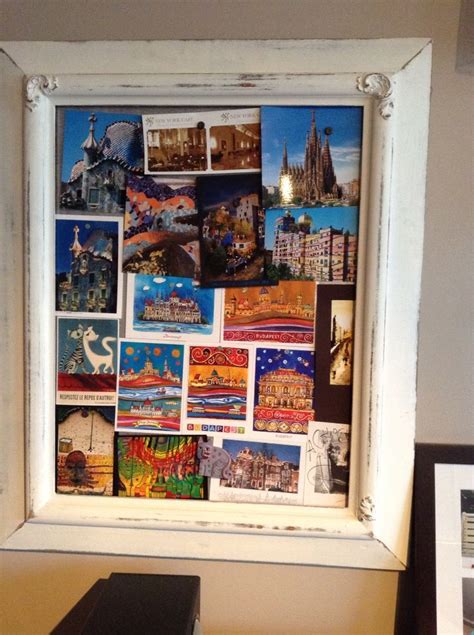 What To Do With Postcards An Old Frame And Magnets Postcard Display