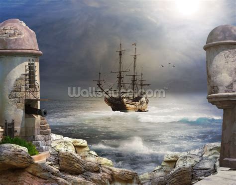 Pirate Ship At Sea Wallpaper Wall Mural Wallsauce