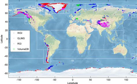 Spatial Distribution Of Glaciers In The Four Glacier Inventories Used