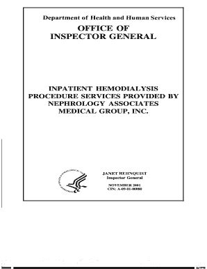 Fillable Online Oig Hhs Inpatient Hemodialysis Procedure Services